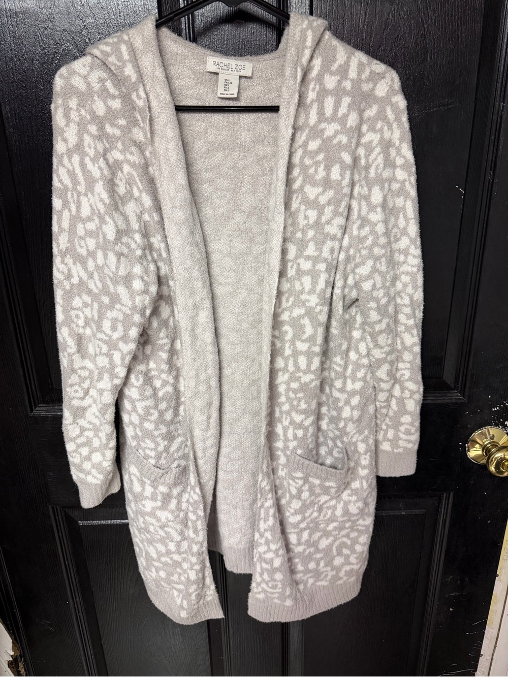 Rachel Zoe Cream and Light Gray Leopard Open Cardigan